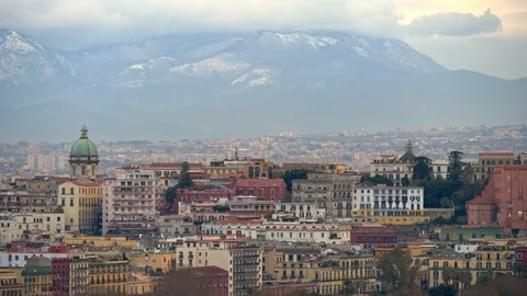Panoramic view of winter Naples with snowy mountains background. 4K, UHD Stock-Footage 101590465