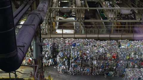Panoramic view of the workshop of the waste recycling plant Stock Footage 118930235
