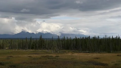 Panoramic view of the Wrangell-St Elias Range from Glenallen, Alaska Video stock 153160755