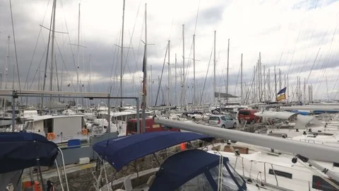 Panoramic view in yachts harbor Stock Footage 74095139