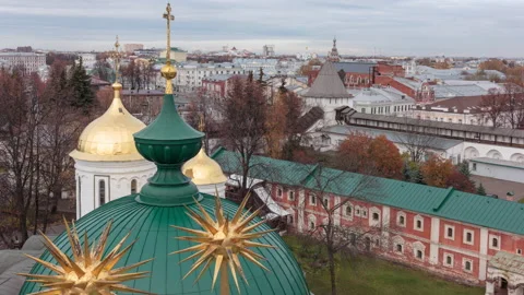 Panoramic view of Yaroslavl with churches and yellow trees. 動画素材 219863308
