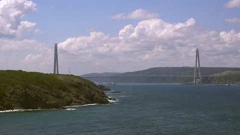 Panoramic view of Yavuz Sultan Selim Bridge, Turkey Stock Footage 80473191