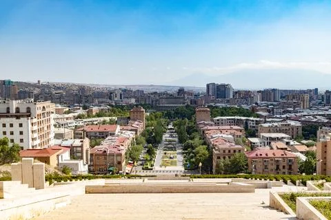 Panoramic View of Yerevan From the Cascade Under Blue Skies Stock Photos