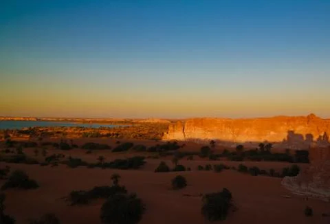 Panoramic view to Yoa lake group of Ounianga kebir lakes at the Ennedi, Chad Stock Photos