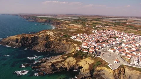 Panoramic view of Zambujeira de Mar aerial view, Portugal Stock Footage 66776039