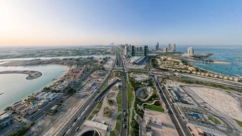 Panoramic view of Zig Zag Towers beside the Pearl-Qatar island in Doha, Qatar. 스톡 사진