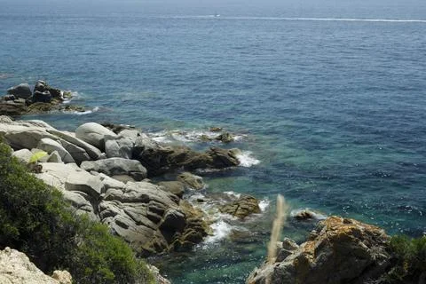 Panoramic views from the cliffs and the sea, Costa Brava Stock Photos