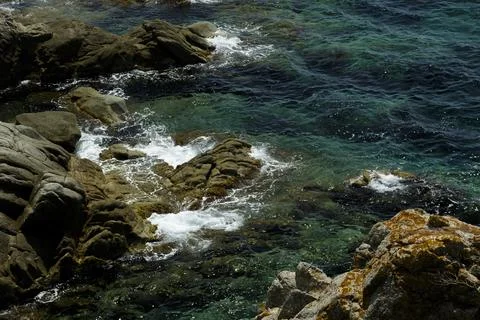 Panoramic views from the cliffs and the sea, Costa Brava Stock Photos