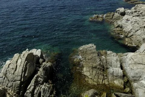 Panoramic views from the cliffs and the sea, Costa Brava Stock Photos