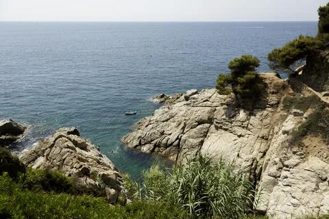 Panoramic views from the cliffs and the sea, Costa Brava Stock Photos