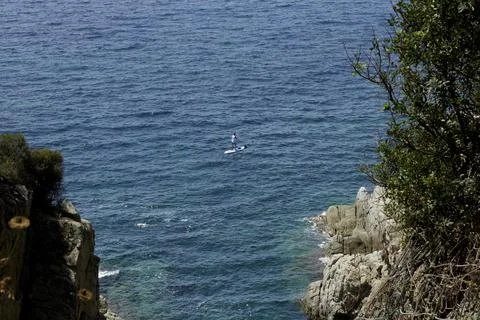 Panoramic views from the cliffs and the sea, Costa Brava Stock Photos