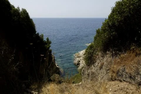Panoramic views from the cliffs and the sea, Costa Brava Stock Photos