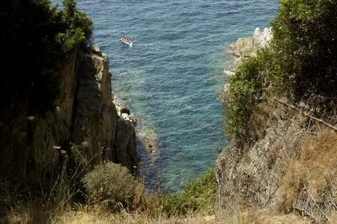Panoramic views from the cliffs and the sea, Costa Brava Stock Photos