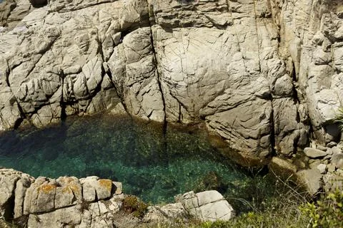 Panoramic views from the cliffs and the sea, Costa Brava Stock Photos