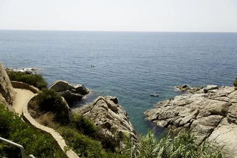Panoramic views from the cliffs and the sea, Costa Brava Stock Photos