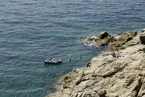 Panoramic views from the cliffs and the sea, Costa Brava Stock Photos