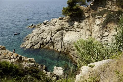 Panoramic views from the cliffs and the sea, Costa Brava Stock Photos