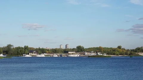 Panoramic views of the Dnipro river and buildings in Kiev. Stock Footage 119370260