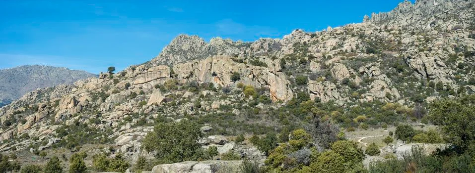 Panoramic views of La Cabrera Range Stock Photos