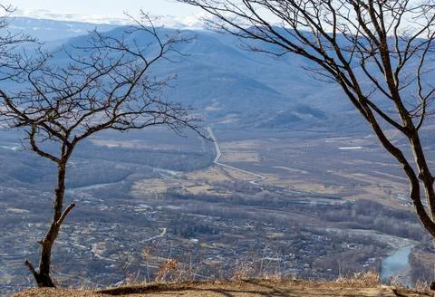 Panoramic views from the observation deck in the mountainous area in the earl Stock Photos