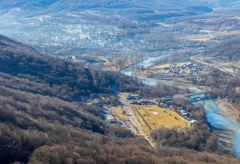 Panoramic views from the observation deck in the mountainous area in the earl Stock Photos