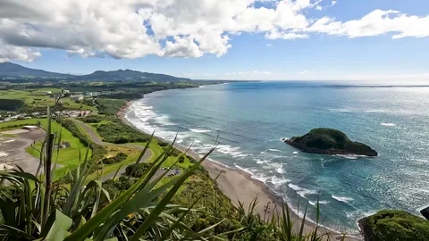 Panoramic Views from Paritutu Rock  Coastal and Pastoral Landscapes Overloo.. Stock Footage 285372620