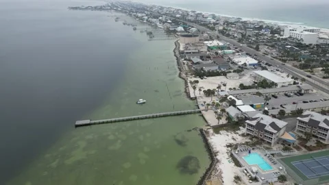 Panoramic Views of Pensacola Beach on a Cloudy Day - 4K Drone Video Stock Footage 239959630