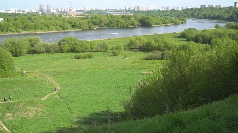 Panoramic views of the river from a high hill Stock Footage 75943761