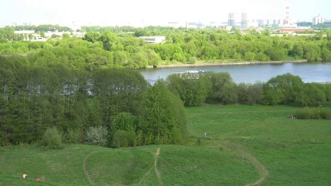 Panoramic views of the river from a high hill Stock Footage 75944500