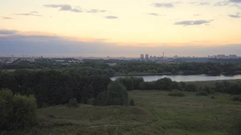 Panoramic views of the river from a high hill Stock Footage 93969827