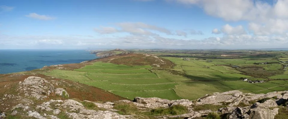 Panoramic Views of St David's Head from the top of Carn Llidi Stock Photos