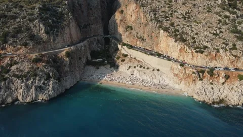 Panoramic Views of Turkey's Stunning Beaches Surrounded by Rocky Cliffs Stock Footage 240309663