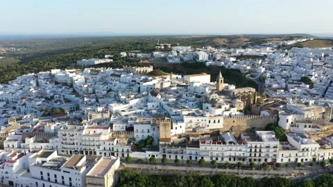 Panoramic views of Vejer de la Frontera, Andalusian white town Stock Footage 144633790