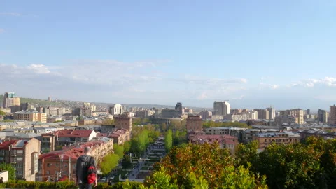 Panoramic Views of Yerevan and the famous modernistic Cascade complex. Stock Footage 215950982