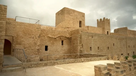 Panoramic walk through the ancient Ribat fortress in Monastir, Tunisia. Old Stock Footage 120030609