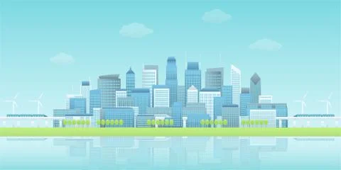 Panoramic waterfront smart city Stock Illustration