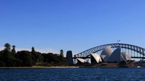 Panoramic waterfront of Sydney city CBD landmarks in Australia on sunny day. Stock Footage 280237283