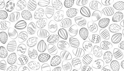Panoramic white Easter eggs pattern thin lines - Vector Illustrazione stock