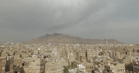 Panoramic Wide Angle Cityscape of Eastern old Sana'a, Yemen (4K) Stock Footage 46030930