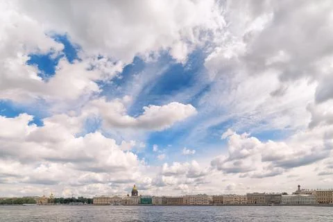 Panoramic wide angle view of Neva river in Saint Petersburg, Russia Stock-Fotos