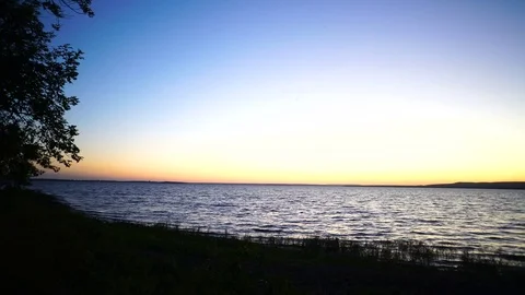 Panoramic Wide Angle View of Sunset by St-Lawrence River in Montreal Stock Footage 80391204