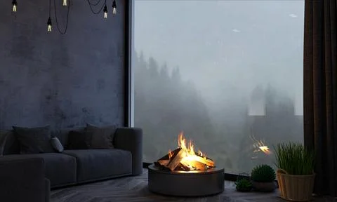 Panoramic window of the hotel in the mountain Stock Illustration