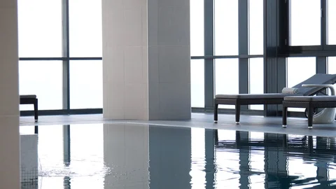 Panoramic Windows in the indoor pool Stock Footage 92498372