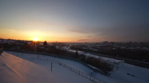Panoramic winter cityscape viewed from a hill. Stock Footage 328460089
