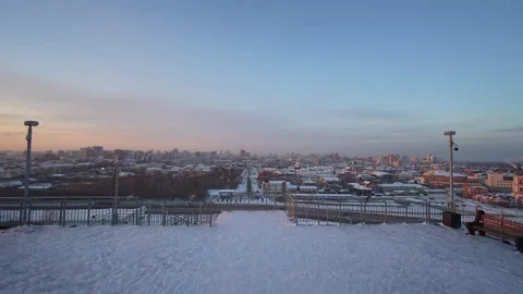 Panoramic winter cityscape viewed from a hill. Stock Footage 328460215