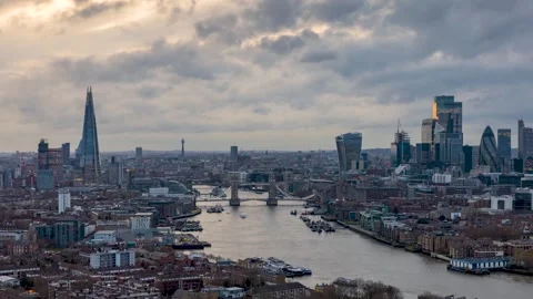 Panoramic winter day to night time lapse view of the skyline of London Video stock 269156304