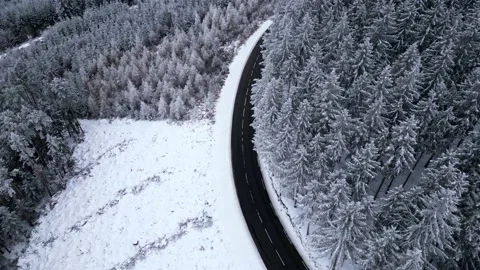 Panoramic winter drone view of the mountains in the forest. 스톡 동영상 232411106