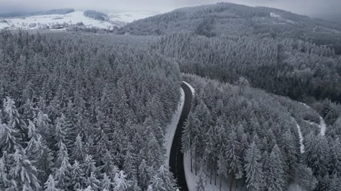 Panoramic winter drone view of the mountains in the forest. Stock-Footage 232411538