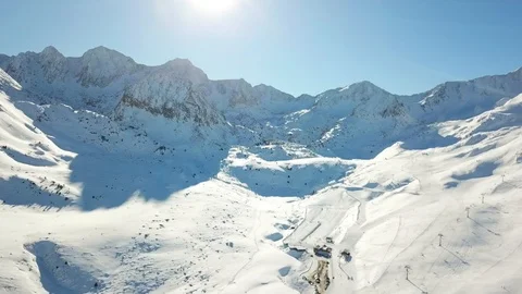 Panoramic winter mountains drone shot. Andorra. Pyrenees. Stock Footage 125944577