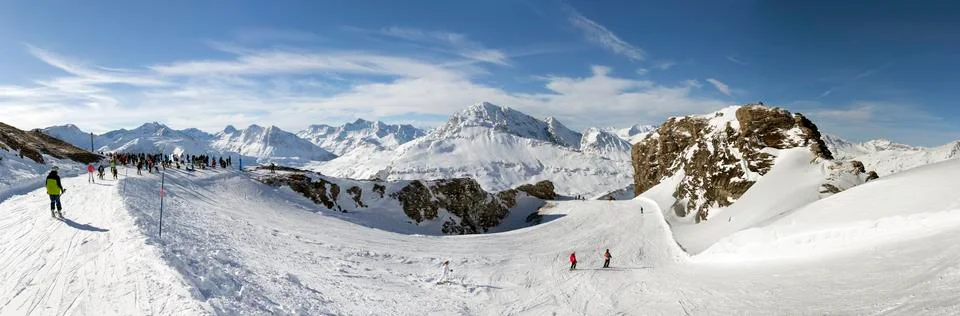 Panoramic Winter View of Col de la Met, Val Cenis, France Stock Photos